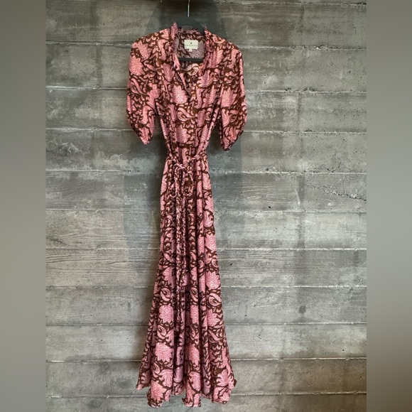 Hannah Artwear Oceanus Belted Ruffled Floral-Print Silk-Voile Maxi Dress